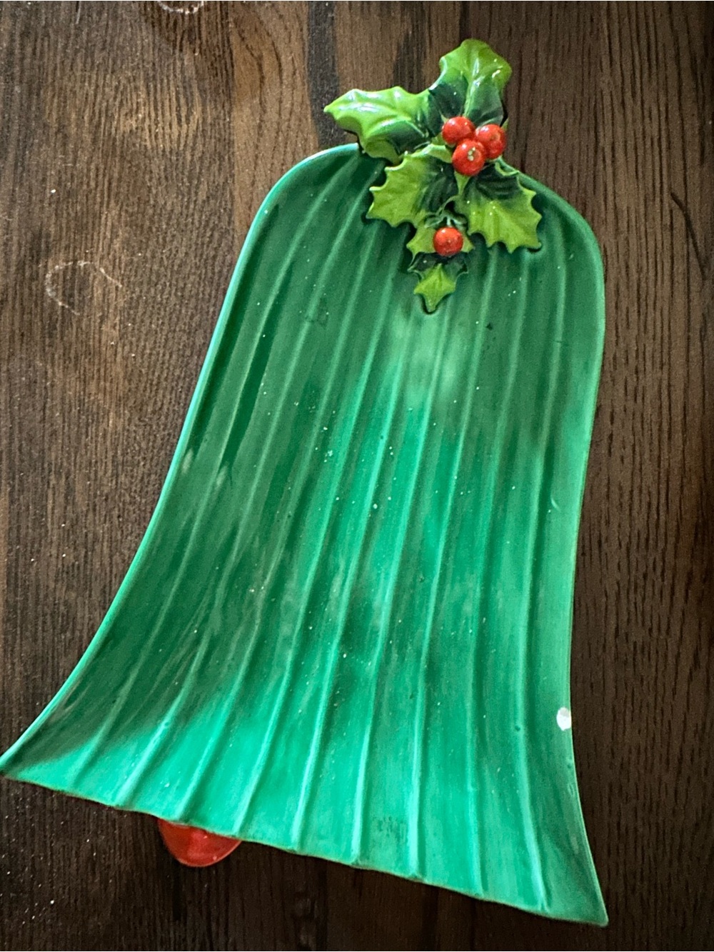 Vintage 1964 Holt Howard Christmas Bell Platter Dish Green Holly Berries MCM